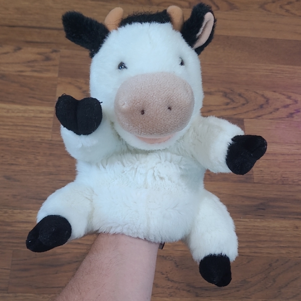 GUND Black & White Cow Hand Puppet Plush
